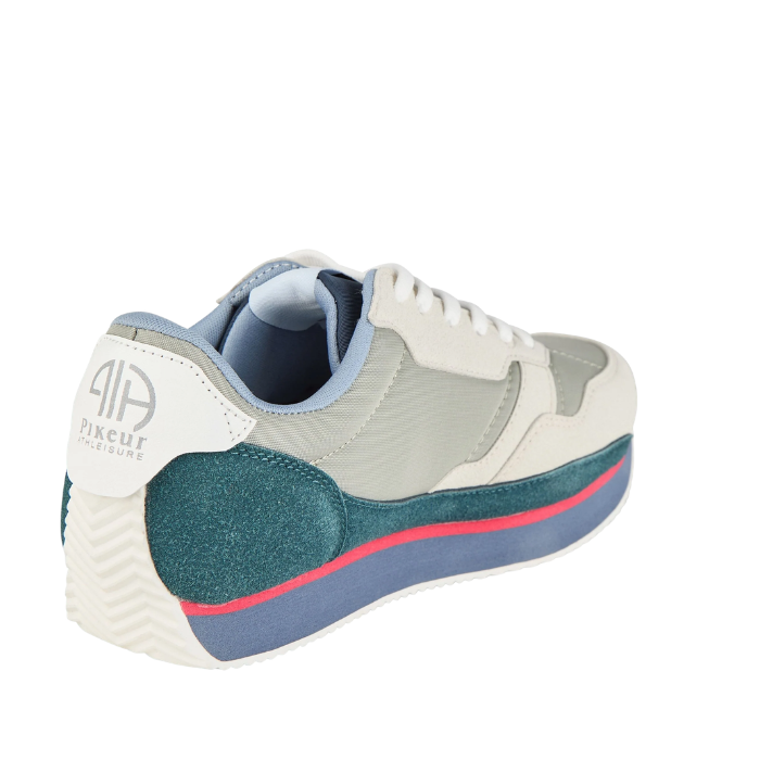 Multicolored sneaker with visible brand logo on a white background