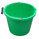 Green bucket with a metal handle on a white background