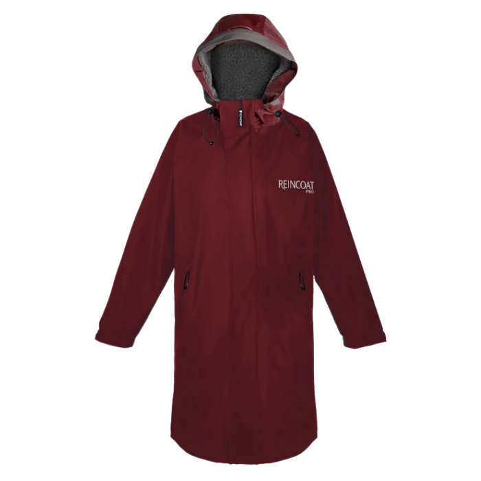 Burgundy rain coat on a white background