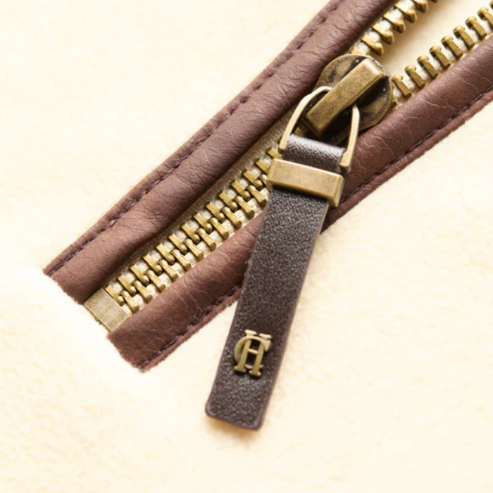 Brown leather zipper with HC detailing