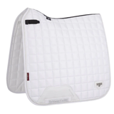 White dressage saddle pad for horse riding on a white background