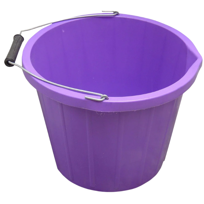 Purple bucket with a metal handle on a white background