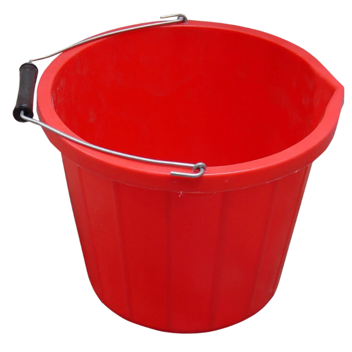 Red bucket with a metal handle on a white background