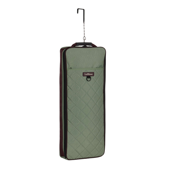 Green riding bridle bag with a visible brand logo on a white background