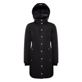 Black coat with gold buttons on a white background