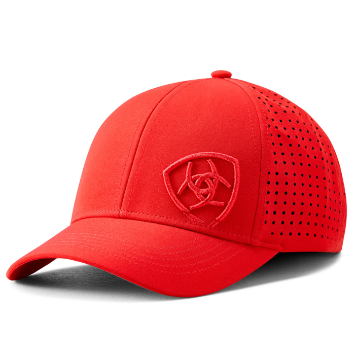 Red cap with a logo on a white background