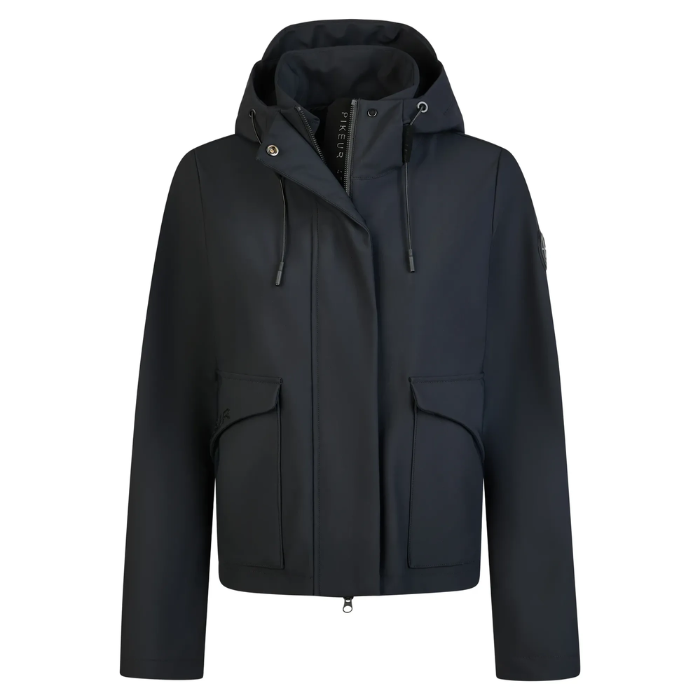 Black jacket with front zipper on a white background