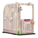 Wooden equestrian toy stable with 'LeMieux' branding on a white background
