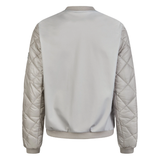 Pale grey jacket with quilted sleeves on a white background