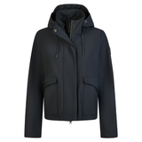 Black jacket with front zipper on a white background