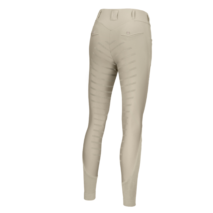 back view of pearl grey pants on white background