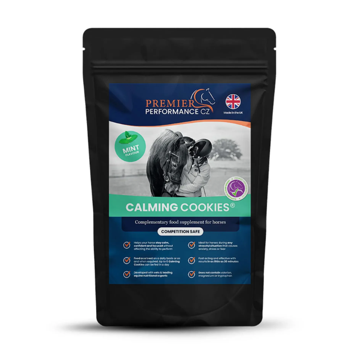 Package of Premier Performance Calming Cookies for horses on a white background