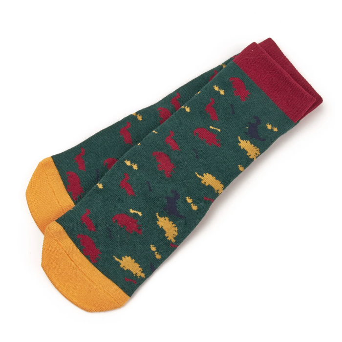 Colorful socks with animal pattern on a white background