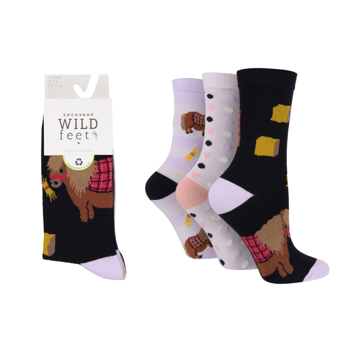 Wild Feet Adults 3 Pack Cotton Crew Socks-Socks-Eland Lodge
