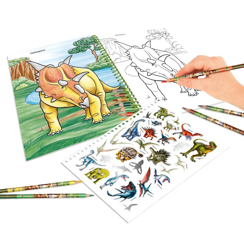 Dino World Colouring Book with Coloured Pencils