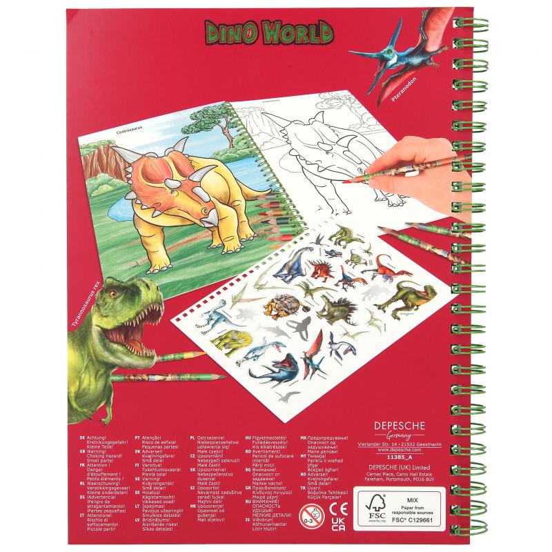 Dino World Colouring Book with Coloured Pencils