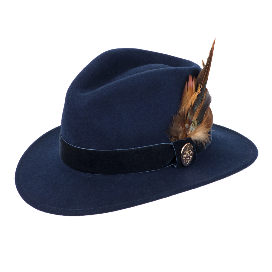 Hicks & Brown Ladies Chelsworth Coque & Pheasant Fedora-Hats, Scarves, Gloves & Headbands-Eland Lodge