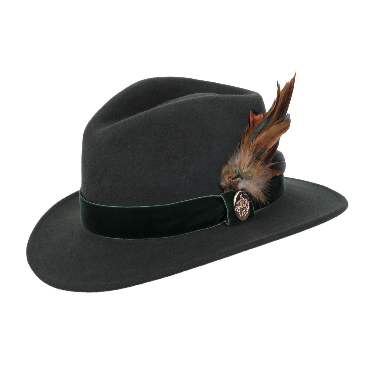 Hicks & Brown Ladies Chelsworth Coque & Pheasant Fedora-Hats, Scarves, Gloves & Headbands-Eland Lodge