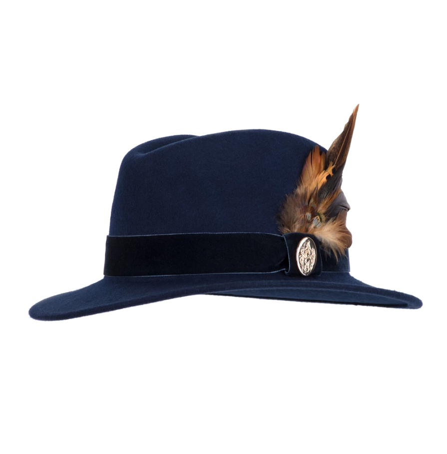 Hicks & Brown Ladies Chelsworth Coque & Pheasant Fedora-Hats, Scarves, Gloves & Headbands-Eland Lodge