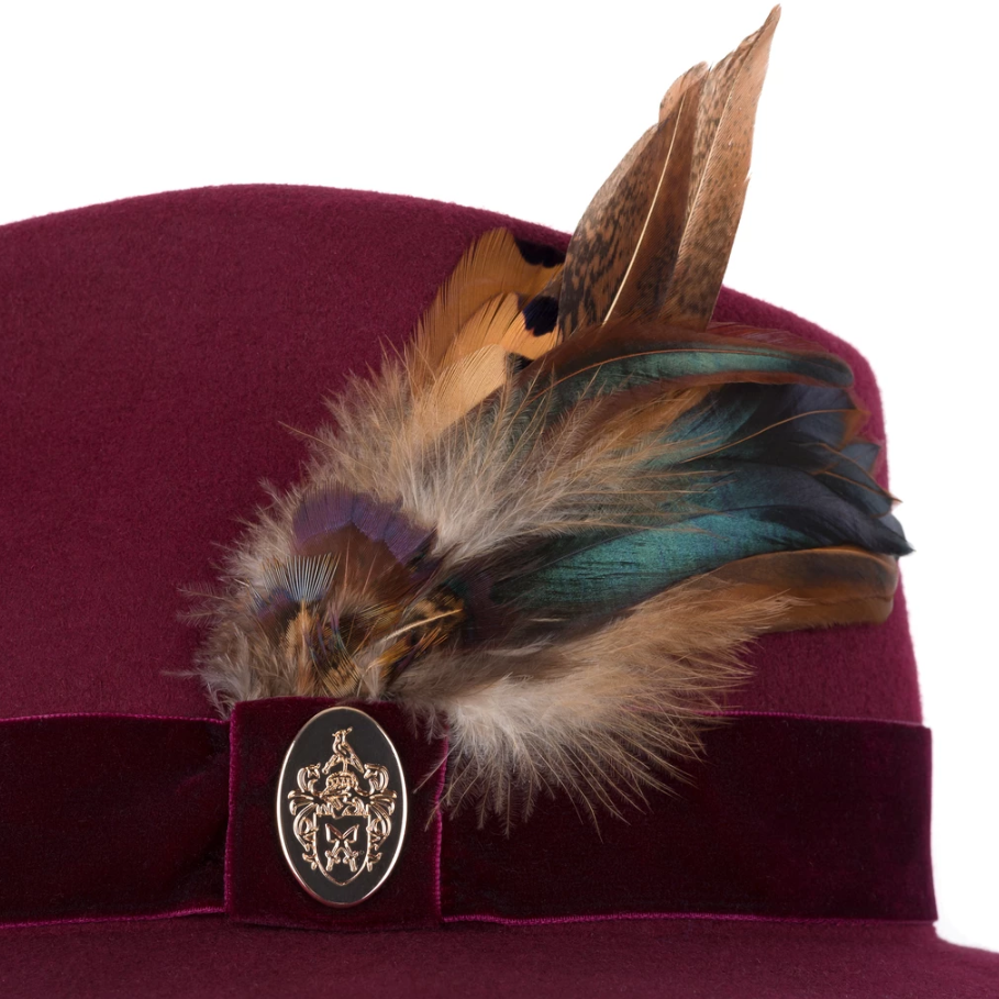 Hicks & Brown Ladies Chelsworth Coque & Pheasant Fedora-Hats, Scarves, Gloves & Headbands-Eland Lodge